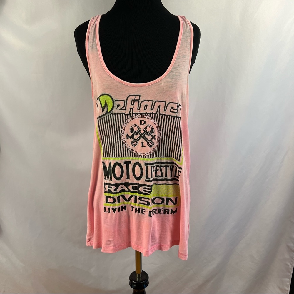 District Tank Top Defiance Moto Lifestyle Racerback Pink Thin Women XL
